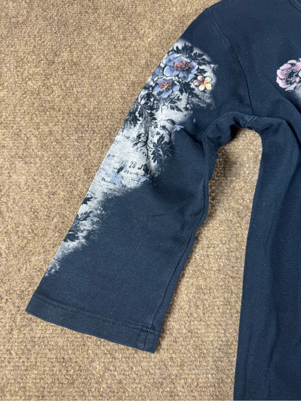 Jamee J Top Black Floral 3/4 Sleeve Embellished Programme Soiree Blouse Lg Boho - Picture 6 of 12